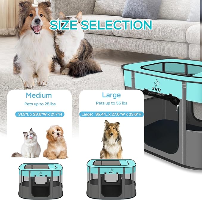 Portable Foldable Pet Playpen Collapsible Crates Kennel Playpen for Dog cat and Rabbit &Travel playpen Outdoor or Indoor (Medium（31.5" L x 23.6" W x 21.7" H）, Green)