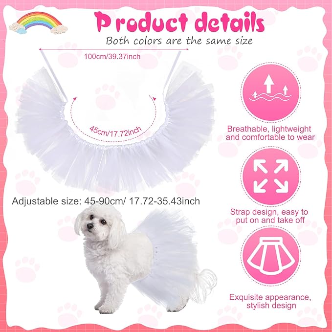 Dog Tutu Tulle Tutu for Dogs Small Large Medium Puppy Dress Ballerina Costume Skirt for Holiday Puppy Cats Bunny Pet Outfit Birthday Wedding Party Photo Prop Supplies(White)