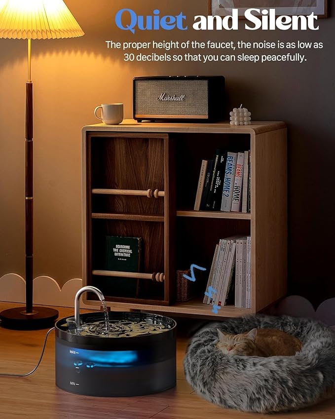 Cat Water Fountain Pet Fountain: Cat Water Dispenser - 108oz/3.2L Automatic Pet Drinking Waterer Bowls Indoor - Quiet Dog Dispenser - Black Faucet Dog Bowl - Easy Cleaning