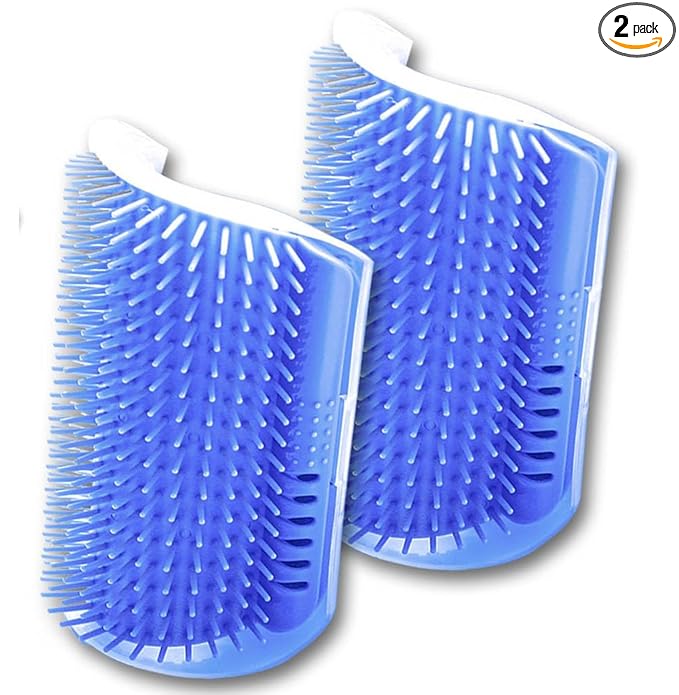 Cat Self Groomer – Wall Corner Grooming Brushes for Cats and Small Pets – Soft Massage Brush for Shedding Control and Face Rubbing (Dark Blue)