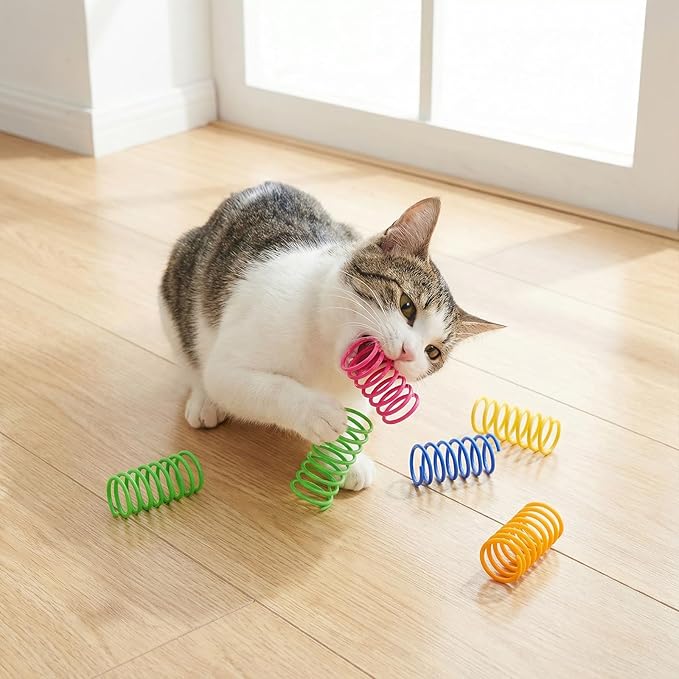 120 Pack Colorful Cat Springs Toys Pet Wide Cat Plastic Coil Spiral Springs for Cat Kitten Pets Swatting Biting Hunting Active Play