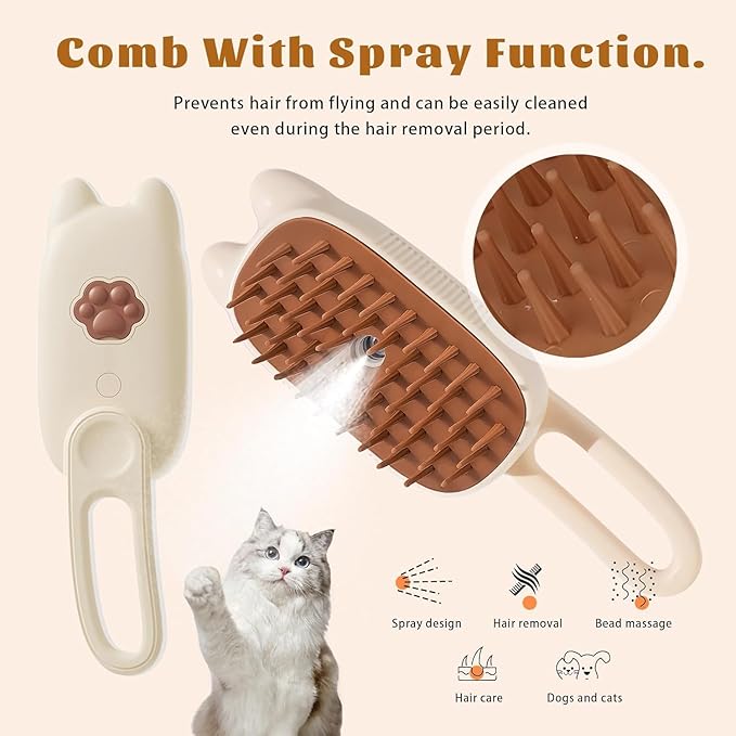 Cat Brush Cat Steam Brush Rechargeable Steamy Pet Grooming For Shedding, Water Spray Massage Brushs, Dog Hair Removal Self Cleaning Brushs Steamer Wet Spa Comb (Pink)