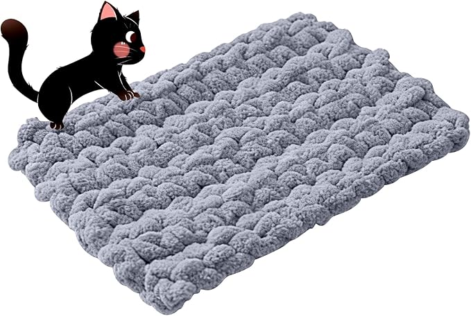 Cat Knitted Bed Mat Square Cushion, Soft Breathable Self-Warming Pad Indoor Washable Kitty Kneading Comfort Cats Dogs (Grey-Blue,23.6" x17.7")