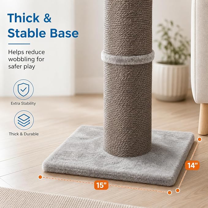 Sisal Cat Scratching Post for Indoor Cats & Kittens, 5.5" Diameter Heavy Duty Vertical Scratcher, 32 Inch Extra Tall Furniture Protector with Stable Base, Grey