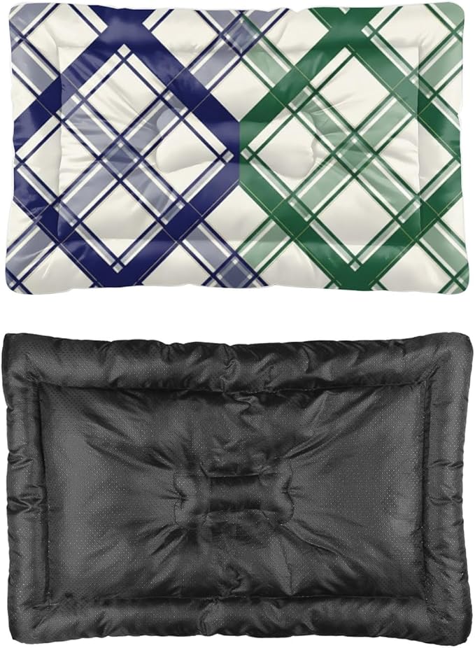 Green Blue Plaid Dog Bed Pad Non Slip Bottom Warm Mat for Dogs Cozy Soft Pet Beds for Cats Dog Room Accessories Printed Dogs Beds Gift Rectangular Bed 36× 24 Inch Indoor Outdoor