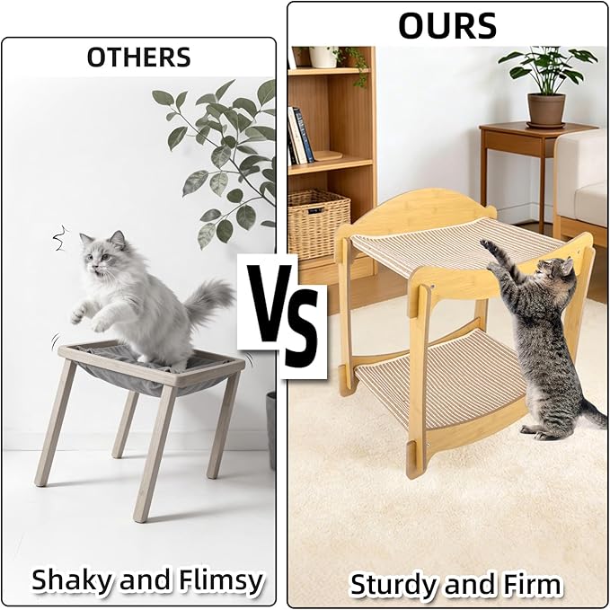 2 Layer Cat Hammock Bed, 19x15.75x20.1 Inch Wooden Bunk Bed for Indoor Cats, Elevated Pet Bed with Breathable Washable Cover, Holds 35 lbs Per Tier, Sturdy Natural