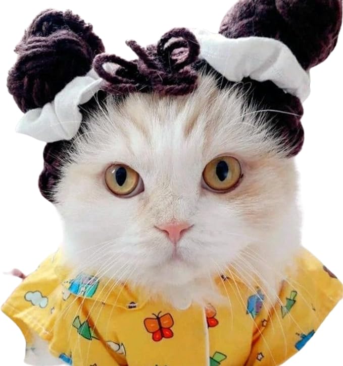 Cat Wig Funny Cute Cat Costume Hat Hair Roller Accessories Dress Up Clothing Festival Party (Bun)
