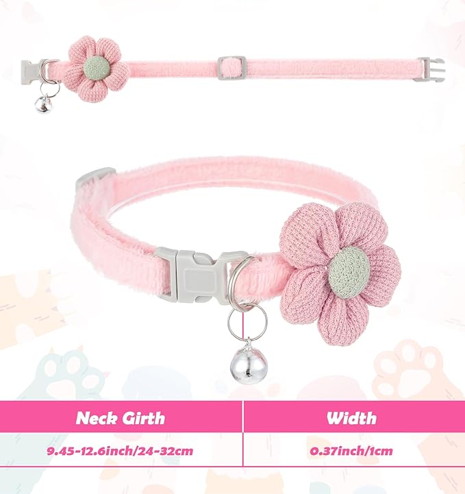 2Pcs Flower Cat Collar, Cat Collars for Girl Cats Pet Plush Flower Collars in Pink and Cream, Adjustable Safety Design for Small Dogs and Cats with Bell, Cute Puppy Accessories
