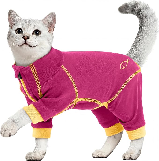 ROZKITCH Cat Surgery Suit, Soft Cat Onesie for Cats After Surgery Female Male, Reduces Shedding Fur Pajamas, Prevents Licking Wounds Post Surgery Rosered L