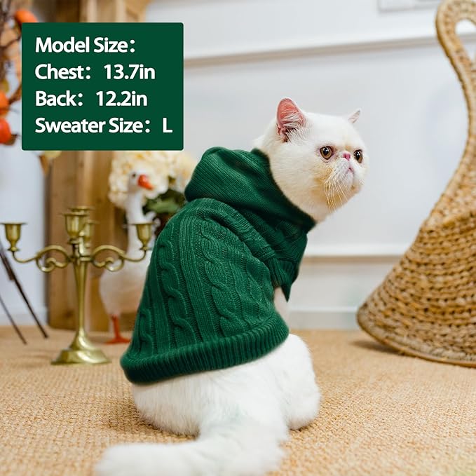 PUPTECK Winter Dog Cat Sweater Coat - Soft Cold Weather Clothes Knitwear for Kitties & Small Dogs Indoor Outdoor Walking Warm, Knitted Classic for Doggies Kitties Girls Boys, Green S