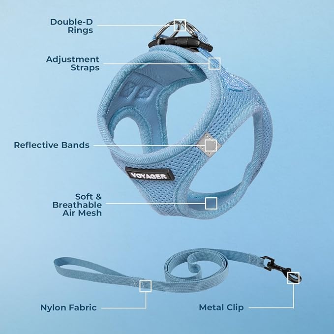 Voyager Step-in Pet Harness - All Weather Mesh, Adjustable Step in Harness for Cats and Dogs by Best Pet Supplies - 307S Baby Blue, XXXS