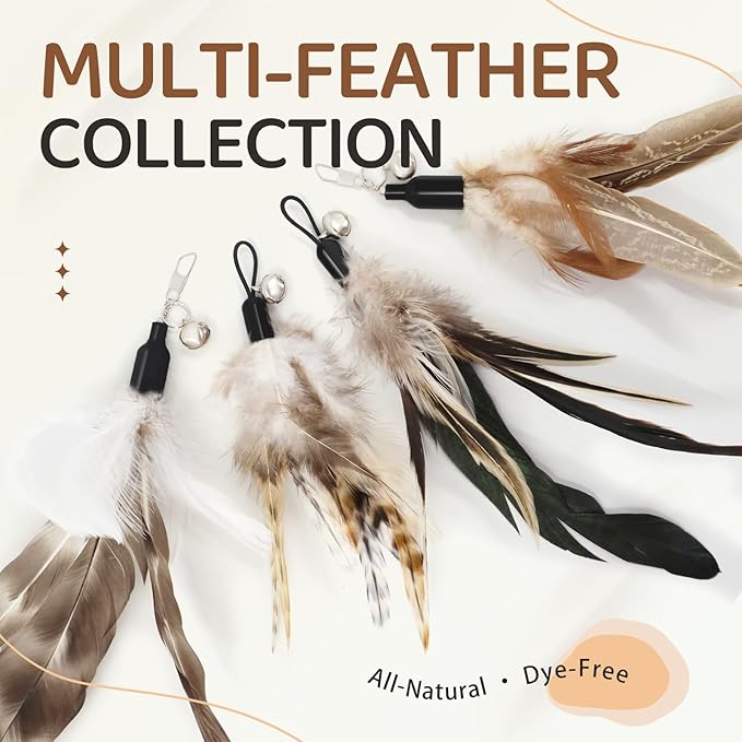 SONGWAY Interactive Cat Feather Toys - Cat Wand Toy Set with Retractable Teaser Wand and 6 PCS Natural Feather Refills, Da Bird Cat Toys for Indoor Cats Kittens