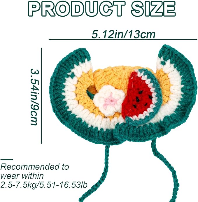 Knitted Cat Hat, Cute Small Flower Watermelon Crochet Cat Hat for Dog Puppy Pet Halloween Xmas Knit Cap Decoration(Green)