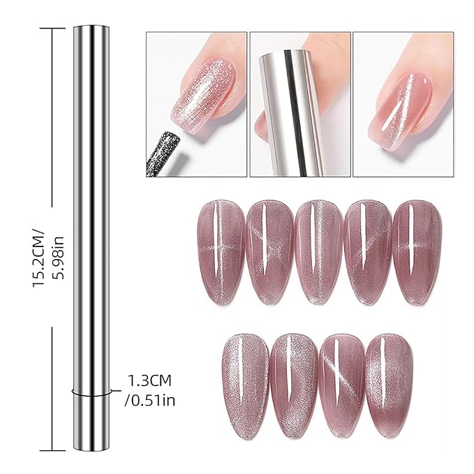 5Pcs Nail Art Magnet Set For Nails 3d Cat Eye Magnets Dual End Cylindrical Flower Point Nail Magnets For Cat Eye Nails Polish Magnets Sticks Nail Art Magnetic Sticks Cat Eye Design Tools