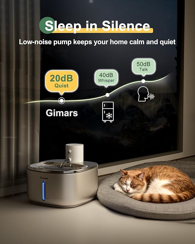 Gimars Wireless Cat Water Fountain Stainless Steel,108oz/3.2L Pet Water Fountain with Motion Sensor for Cats and Dogs, 5000mAh Battery Operated,Ultra Quiet Cat Drinking Fountain with 2 Filters