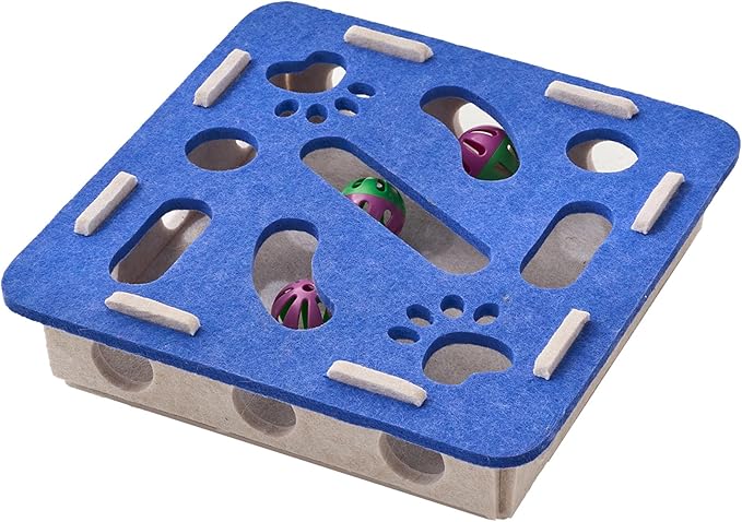 Interactive Cat Puzzle Feeder Toy - Felt Maze Box with 3 Jingle Balls for Indoor Cats, Kittens to Adults - Mental Stimulation, Slow Feeding & Fun Exercise Encourages Natural Hunting Instincts