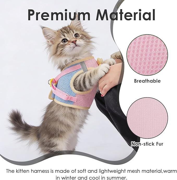 Cat Harness and Leash Set Escape Proof, Adjustable Leash & Breathable Mesh Vest with Reflective Strips & Flower, XS (XS)