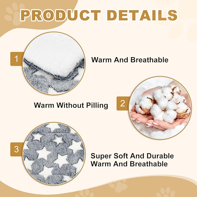 Dog Cat Bed Mat, Soft Coral Fleece Pet Cushion Pad with Cute Star Print, Warm Washable Pet Bed 21x14 Inches, (Gray White), Intended for Medium Small Dog Cat