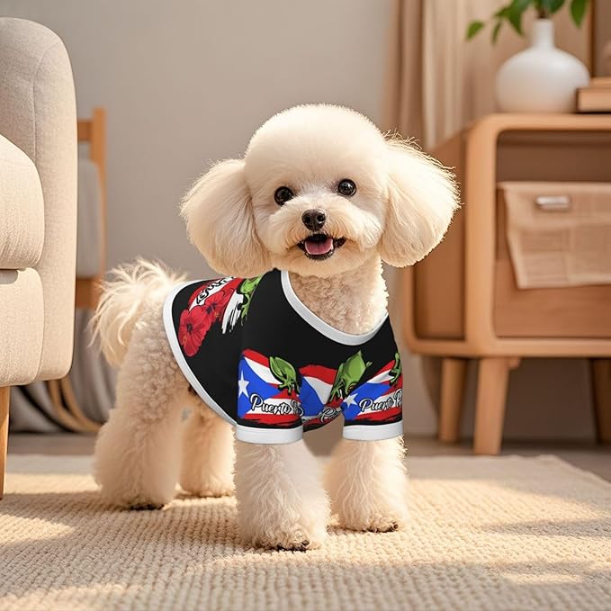 Puerto Rico Frog Flag Dog Shirt Pet Cotton T-Shirt Soft Breathable Dog Clothes Stretchy Puppy Outfit Doggy Tank Top Funny Outdoor Apparel Daily Wear for Small Medium Dogs Cats Brown Medium
