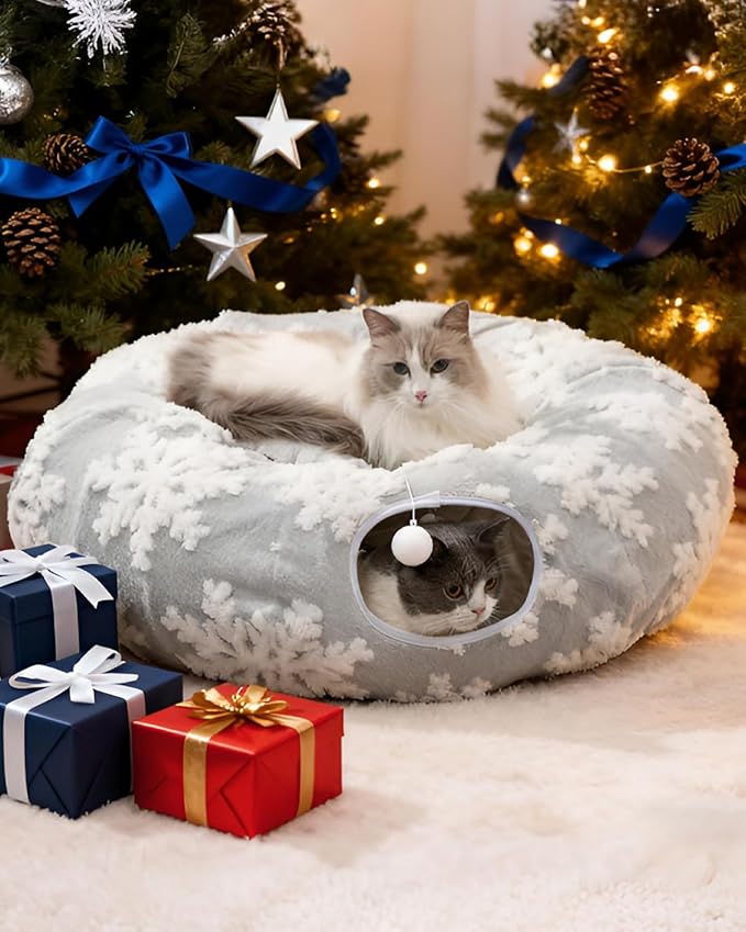 Grelife Cat Tunnel Bed for Indoor Cats, Cute Cat Tunnel Toys, Cat Donut Tunnel Toys with Washable/Removable Cushion, Non-Slip Base, for Cats, Kittens, Small Pets(33.4")