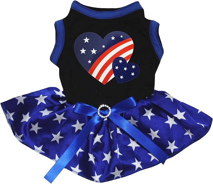 Petitebella USA Twins Heart Puppy Dog Dress (Black/Blue Stars, XXX-Large)