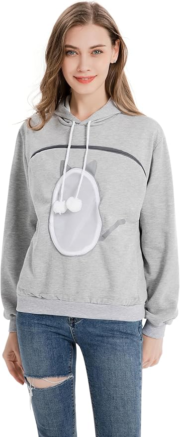 ALYC Pet Carrier Hoodie Cat Dog Pouch Holder Sweatshirt Large Pocket Pullover Shirt with Cat Ear for Women