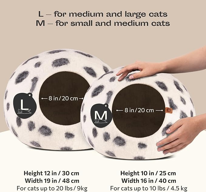 MEOWFIA Cat Cave – Premium Felt Cat Bed for Indoor Cats, Handmade Merino Wool (Snow Leopard, Large)