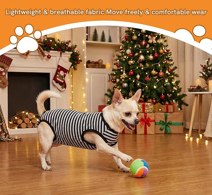 Dog Surgery Recovery Suit Dogs Neuter Spay Female Male Protective Clothes,Black Striped XXL
