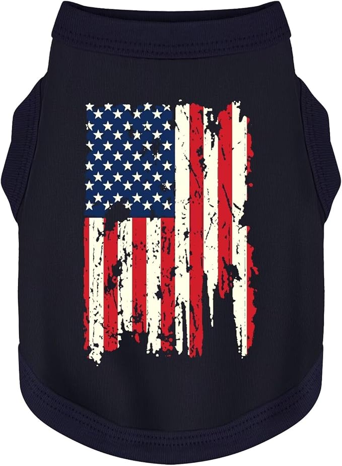 American Flag Inspired Dog Vest: Perfect Dog Shirt, Ideal Tank Top for Everyday Wear, Independence Day Celebrations Quality Materials Cute and Stylish Look Battle Damaged Dark Blue XS