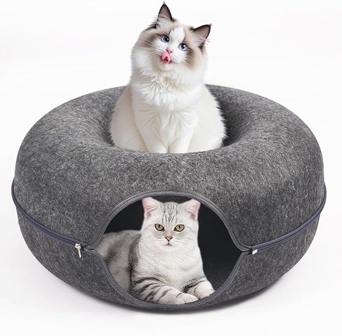 Cat Caves for Indoor Cats, Large Cat Tunnel for Multiple & Large Cats, Scratch Detachable Peekaboo Cat Cave Bed, Kitten Donut Kitty Hideaway Up to 45 Lbs