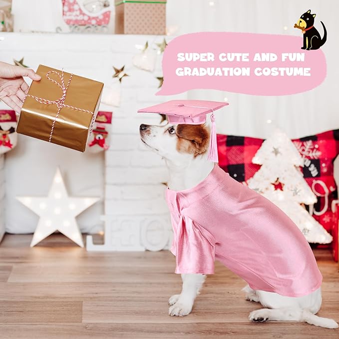 Dog Graduation Cap and Gown, Dogs Cats Graduation Holiday Halloween Costume Accessory(Pink,X-Large)
