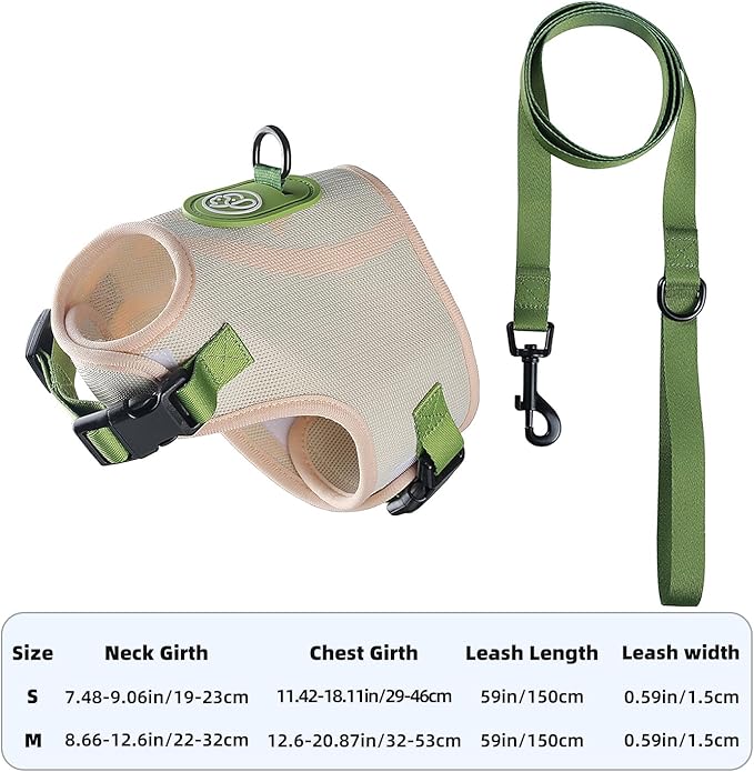 EVERKING Cat Harness and Leash Set, New Fly Fabric, Soft and Breathable, Adjustable cat Walking Jacket, Fashionable cat Vest (Beige, M(Neck 8.66"-12.6", Chest 12.6"-20.87", 12-19lbs))