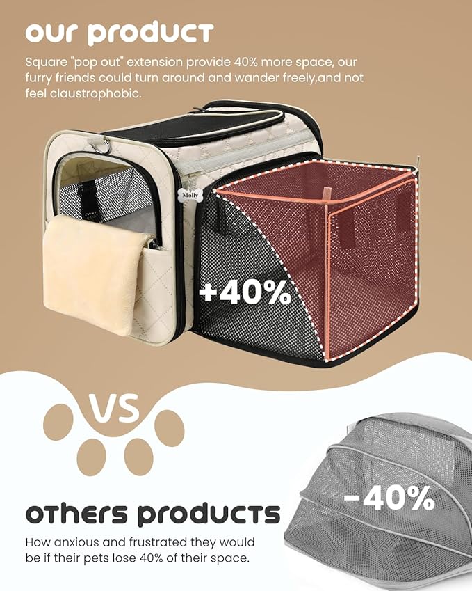 MIDOG Cat Carrier Soft for Small to Medium-Sized Cats,Up to 25 Lbs, Large Soft Sided Pet Carrier,Collapsible Travel Cat Carriy Bag(Beige,20 inch x 13 inch x 13 inch)