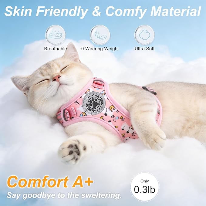 BEAUTYZOO Cat Harness, Escape Proof Cat Leash and Harness Set for Walking, Soft Breathable Vest Harness with Neck Adjustable, Reflective Easy-Control Kitten Harness for Cats,Alpaca-Pink S
