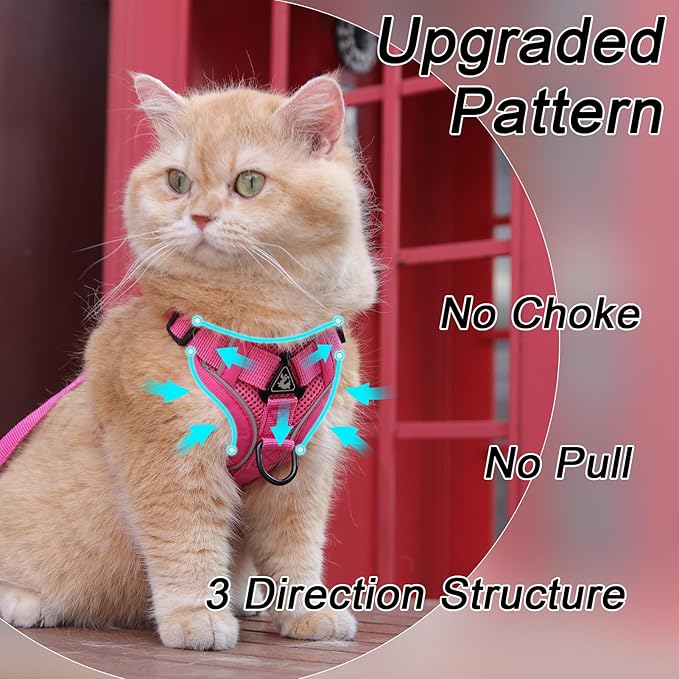 Vest Harness Leash Set for Small Dog Large Cat, Upgraded Escape Proof Adjustable Jacket with Lead for Puppy Fat Cat Outdoor Walking, Soft Breathable Mesh Coat with Reflective Strip for Dark XL Pink