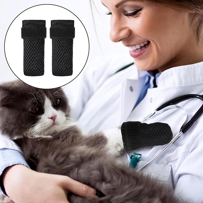 4 Packs Anti Scratch Cat Boots, Adjustable Cat Claw Protectors Covers, Black Breathable Mesh Cats Mittens Foot Covers for Indoor Cats Pet Bathing Cutting Nails