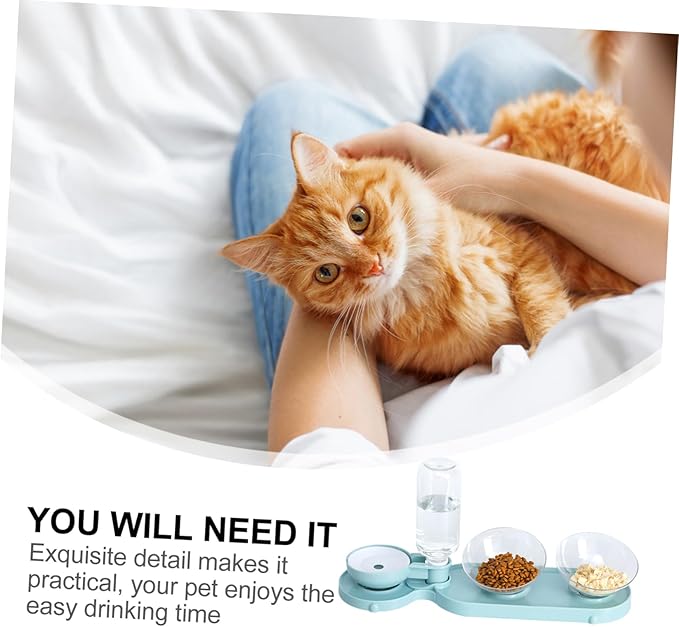 Totority Pet Feeder Double Tilt Bowls and Automatic Water Dispenser for Cats Cat Water Bottle Easy to Clean Portable and Lightweight Design