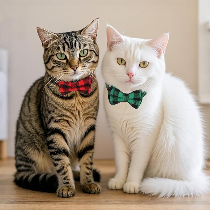 BRT Bearingshui Cat Collars Breakaway with Bow Bell, 8 Pack Kitten Collar Plaid Cat Collar, Adjustable Cute Plaid Safety Kitty Collars for Birthday Pet Party Supplies