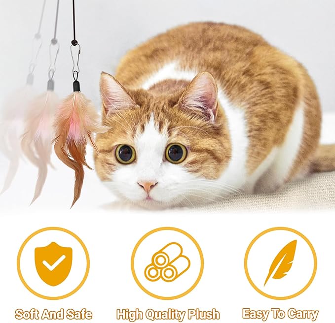 QUOZUO Cat Toys Replacement Cat Toy Wand Refills, 12 Pcs Cat Feathers Refill, Cat Toy Mouse Cat Wand Refill Attachments for Indoor Cats