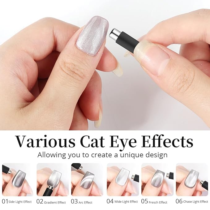 WOKOTO 14 Pcs Cat Eye Magnet For Nails With 3pcs Y-Shape Iron Stencil Set, Cat Eye Gel Nail Polish Magnet Tools Powerful Wand Magnet, Magnetic Nail Polish Square Round Heart Magnet Stick For Nails