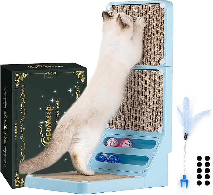 Goosheep Cat Scratching Board Kitten Scratching Ball Wall Scratchers for Indoor Cats L Shaped Cat Scratcher Cats with Scratcher Pads Blue