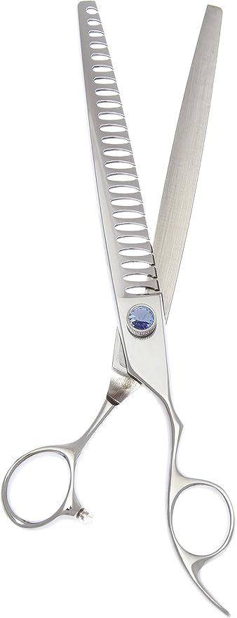 ShearsDirect Japanese 440C 24 Tooth Chunker with Light Blue Gem Stone Tension and Anatomic Handle, 7.5-Inch