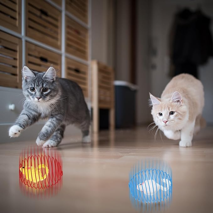 Jecery 5 Pcs Cat Spring Balls Toys Stretchable Rolling Balls Colorful Playful Coils Interactive Action Toy Caged Rats for Kitten Pet Supplies (Mouse,Multicolor)