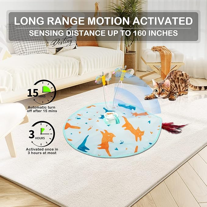 Valonii 2-in-1 Rechargeable Motion Activated Interactive Cat Toys for Indoor Cats, Long Lifetime Motor Cat Chasing Toy for Exercise/Moving Butterfly/Feather Wand Kitten Toys