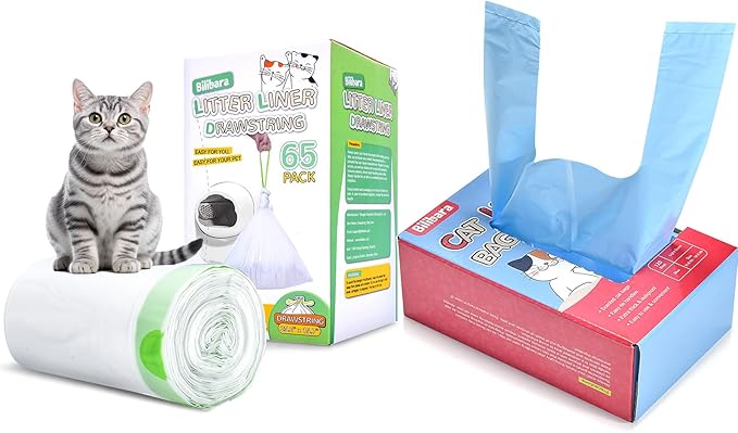 120 Count 15 Liters Cat Litter Bags and 65 Count Drawstring Cat Litter Bags for Most Auto Self-Cleaning Litter Box, Extra Thick Pet Litter Drawer Liners Replacement