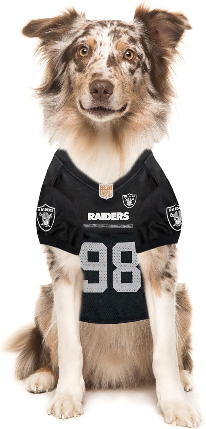 Pets First NFLPA Pet Maxx Crosby #98 - NFL Las Vegas Raiders Dog & CAT Mesh Jersey, Size: Small. Cutest Dog Jersey Licensed by The NFL & NFLPA! Be a Real Fan & Support Your Team & Player Now!