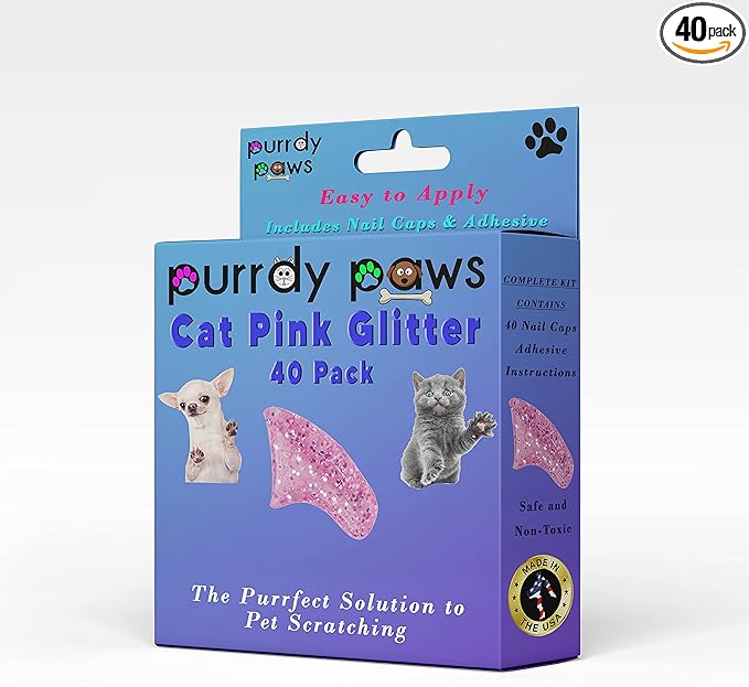 40 Pack Soft Nail Caps for Cat Claws Pink Glitter Large