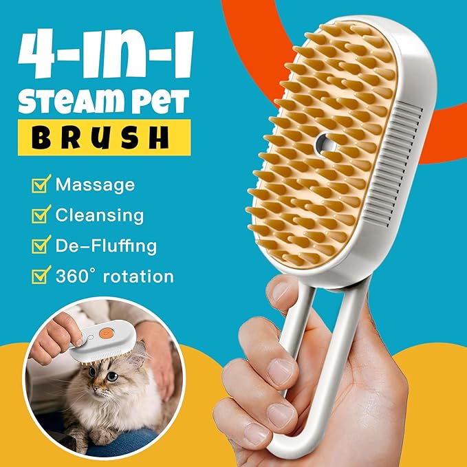 Cat Steam Brush for Shedding Cat Steam Brush Spritz Defur Comb for Cats With Shedding Steamy Pet Hair Brushes Indoor Steamer Dog Steaming Cepillo Para Gatos Con Vapor Misting Pets (White, 2pcs)1