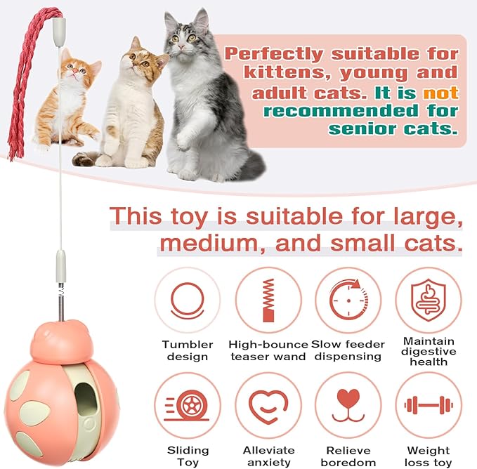 Interactive Pet Toy with Food Dispenser, Tumbler Beetle-Shaped Feeder with High-Bounce Teaser Wand, Stress Relief for Cats and Dogs