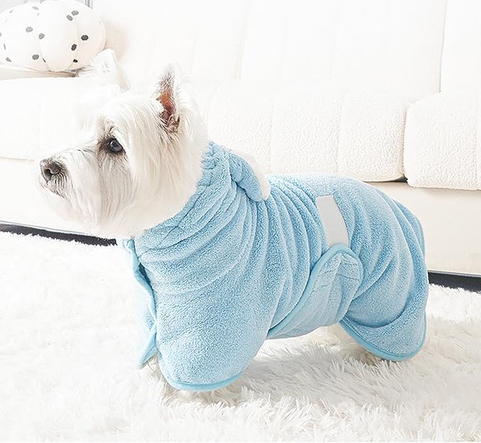 Pet Bathrobe for Dog Cat Super Absorbent Quick Drying Hooded Bath Towel Adjustable Robe for Pool Beach Cold Weather,Blue M